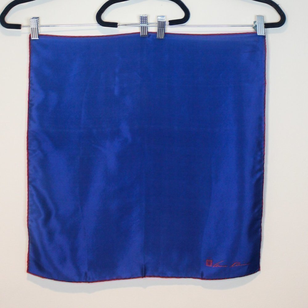 Anne Klein Navy Blue Red Trim Silk Scarf - 21 Inch Square‎